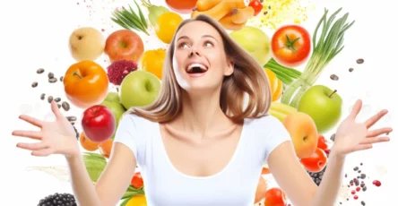 фото девушка на фоне фруктов